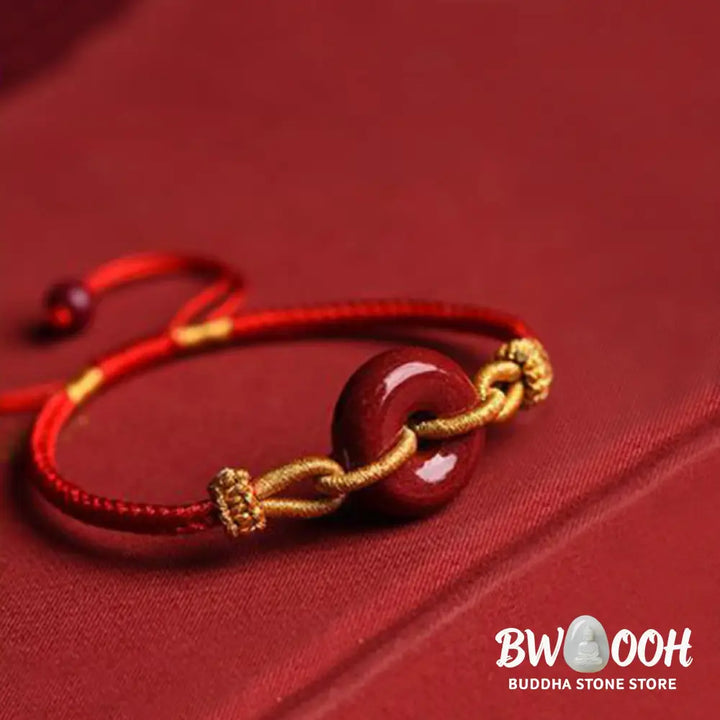 Buddha Stones Handmade Cinnabar Peace Buckle Blessing Braided Rope Bracelet - BWOOOH - Bracelet