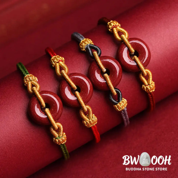 Buddha Stones Handmade Cinnabar Peace Buckle Blessing Braided Rope Bracelet - BWOOOH - Bracelet