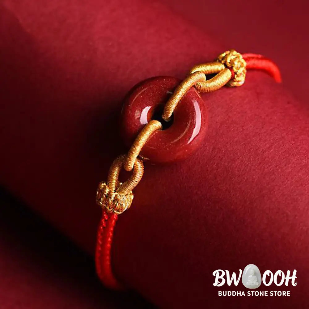 Buddha Stones Handmade Cinnabar Peace Buckle Blessing Braided Rope Bracelet - BWOOOH - Bracelet