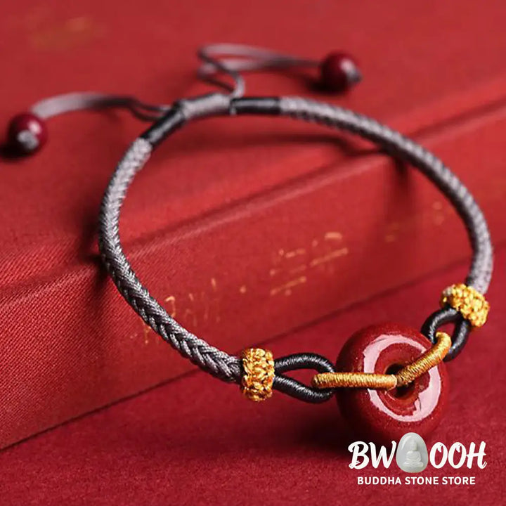 Buddha Stones Handmade Cinnabar Peace Buckle Blessing Braided Rope Bracelet - BWOOOH - Bracelet