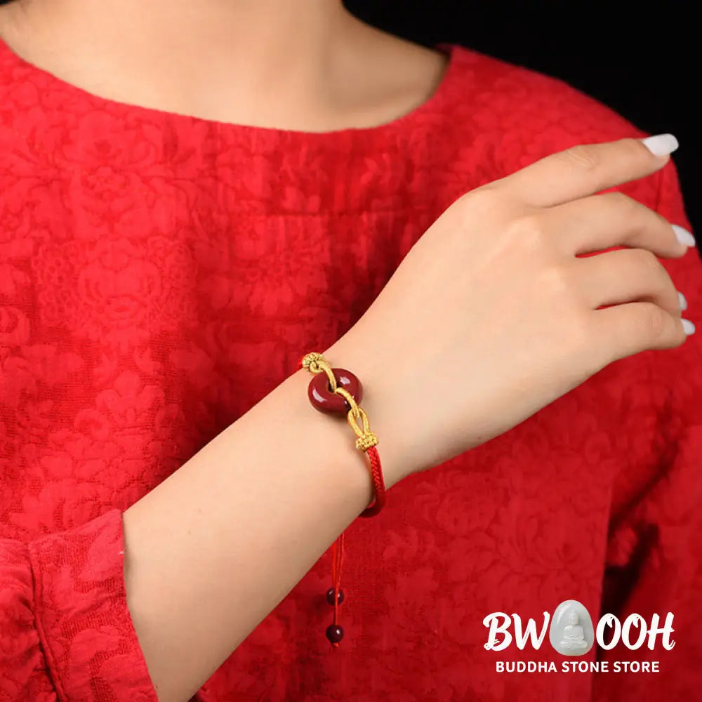 Buddha Stones Handmade Cinnabar Peace Buckle Blessing Braided Rope Bracelet - BWOOOH - Bracelet