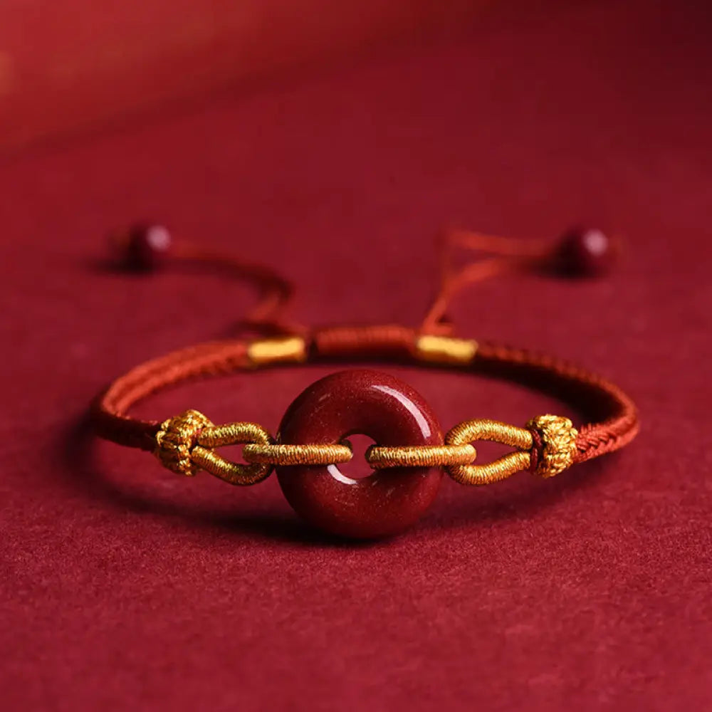 Buddha Stones Handmade Cinnabar Peace Buckle Blessing Braided Rope Bracelet - BWOOOH - Dark Red Rope(Wrist