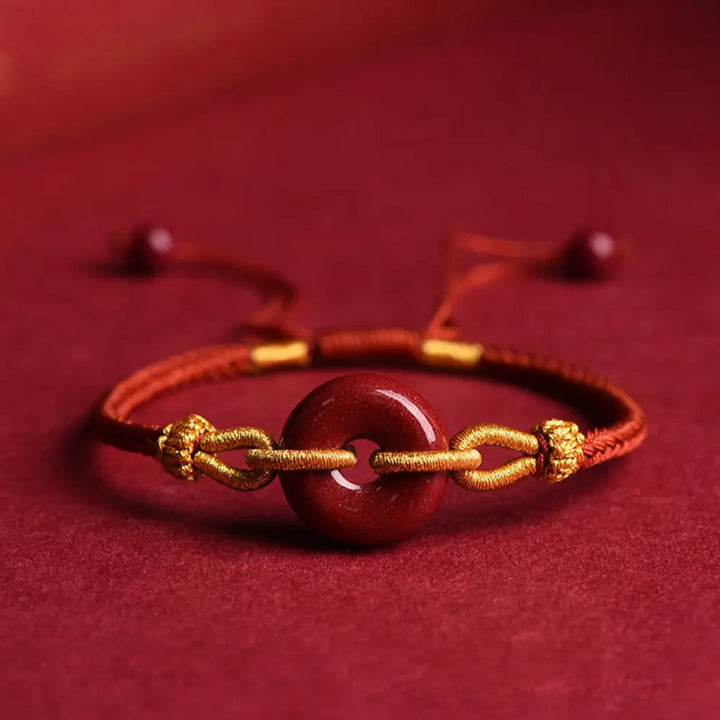 Buddha Stones Handmade Cinnabar Peace Buckle Blessing Braided Rope Bracelet - BWOOOH - Dark Red Rope(Wrist
