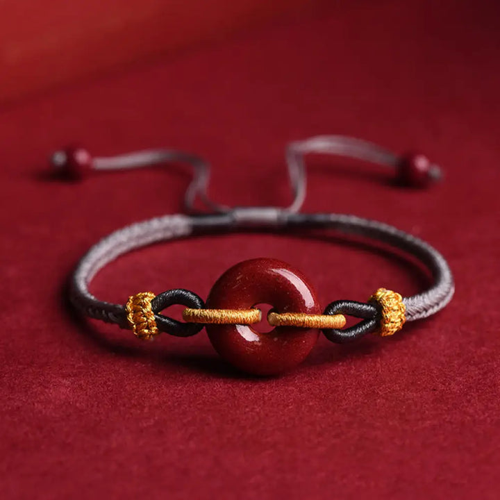 Buddha Stones Handmade Cinnabar Peace Buckle Blessing Braided Rope Bracelet - BWOOOH - Gray Rope(Wrist Circumference