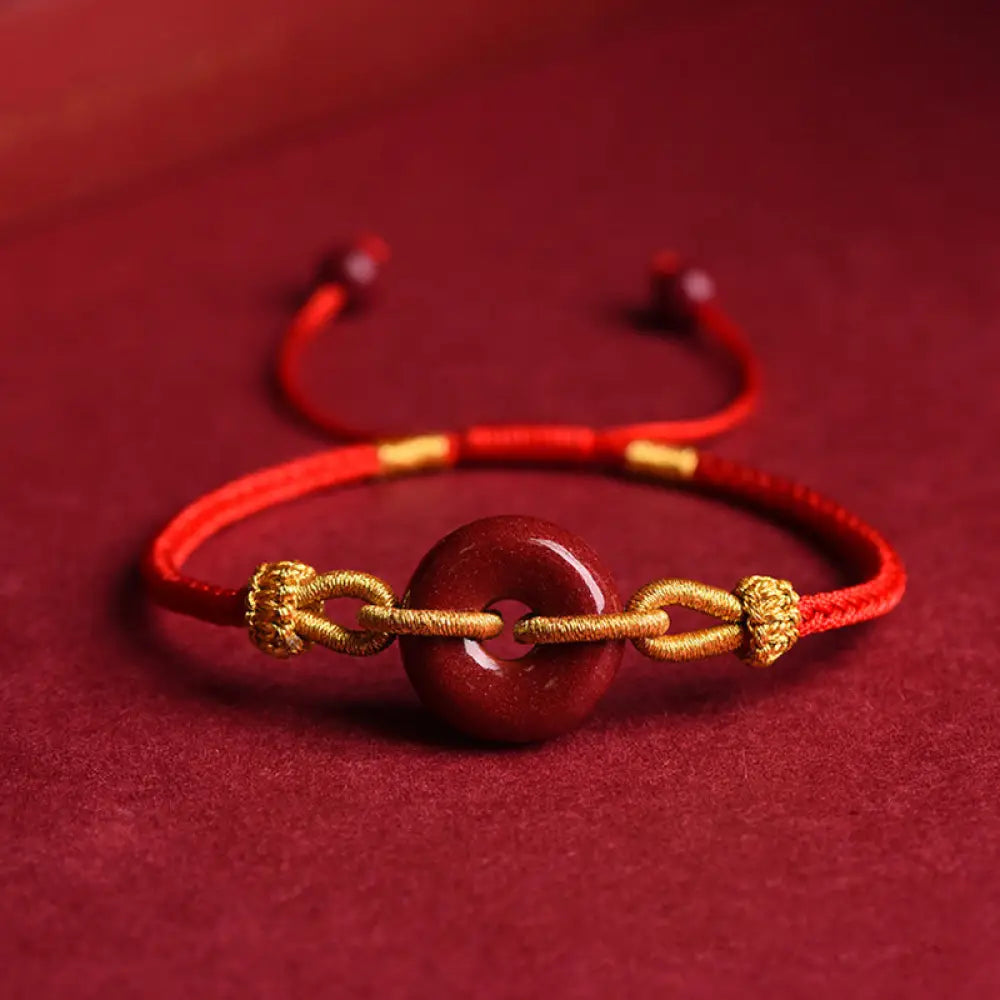 BWOOOH Handmade Cinnabar Peace Buckle Blessing Braided Rope Bracelet - BWOOOH - Red Rope(Wrist Circumference