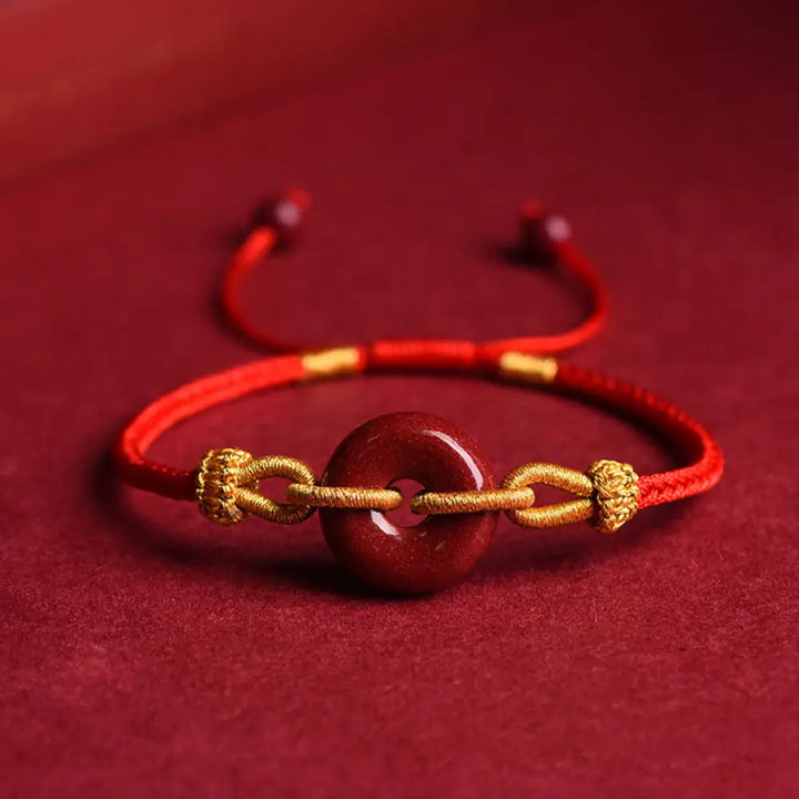 BWOOOH Handmade Cinnabar Peace Buckle Blessing Braided Rope Bracelet - BWOOOH - Red Rope(Wrist Circumference