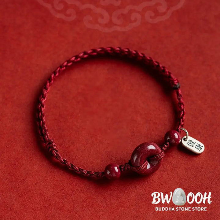 Buddha Stones Handmade Cinnabar Peace Buckle Safe and Healthy Charm Blessing String Bracelet Anklet - BWOOOH - Bracelet