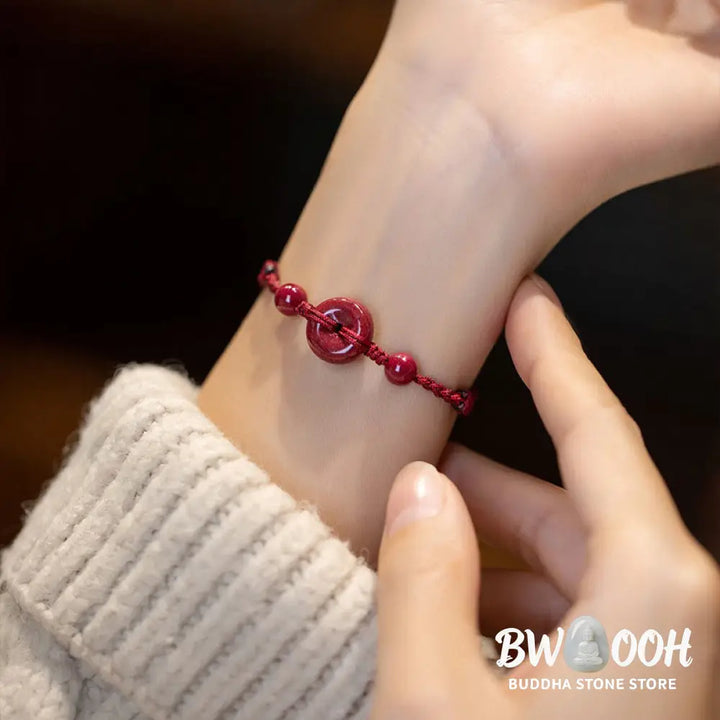 Buddha Stones Handmade Cinnabar Peace Buckle Safe and Healthy Charm Blessing String Bracelet Anklet - BWOOOH - Bracelet