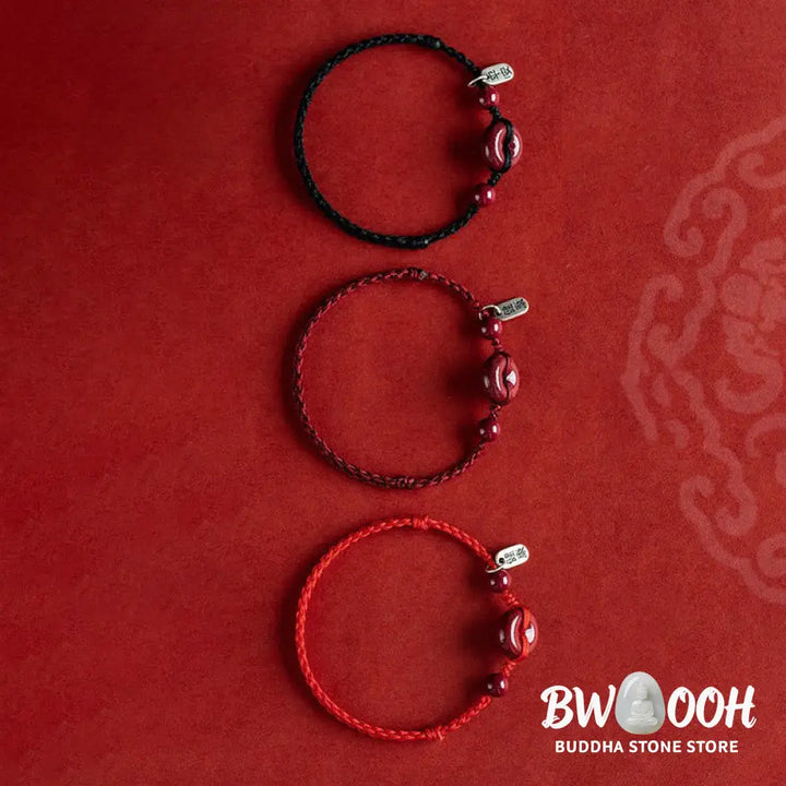 Buddha Stones Handmade Cinnabar Peace Buckle Safe and Healthy Charm Blessing String Bracelet Anklet - BWOOOH - Bracelet