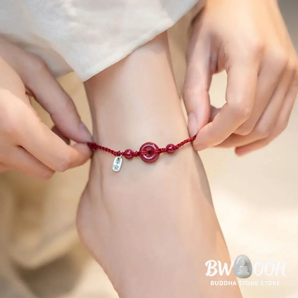 Buddha Stones Handmade Cinnabar Peace Buckle Safe and Healthy Charm Blessing String Bracelet Anklet - BWOOOH - Bracelet