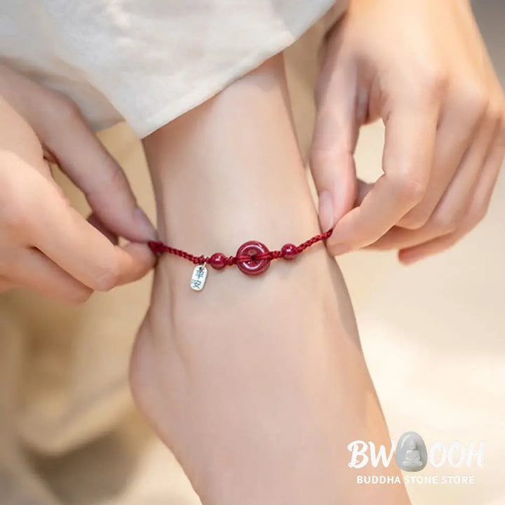 Buddha Stones Handmade Cinnabar Peace Buckle Safe and Healthy Charm Blessing String Bracelet Anklet - BWOOOH - Bracelet