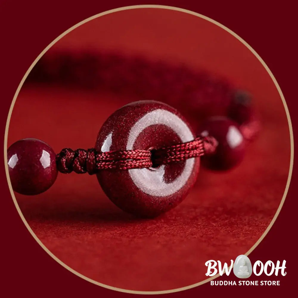 Buddha Stones Handmade Cinnabar Peace Buckle Safe and Healthy Charm Blessing String Bracelet Anklet - BWOOOH - Bracelet