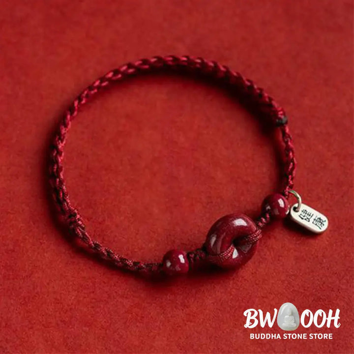 Buddha Stones Handmade Cinnabar Peace Buckle Safe and Healthy Charm Blessing String Bracelet Anklet - BWOOOH - Bracelet