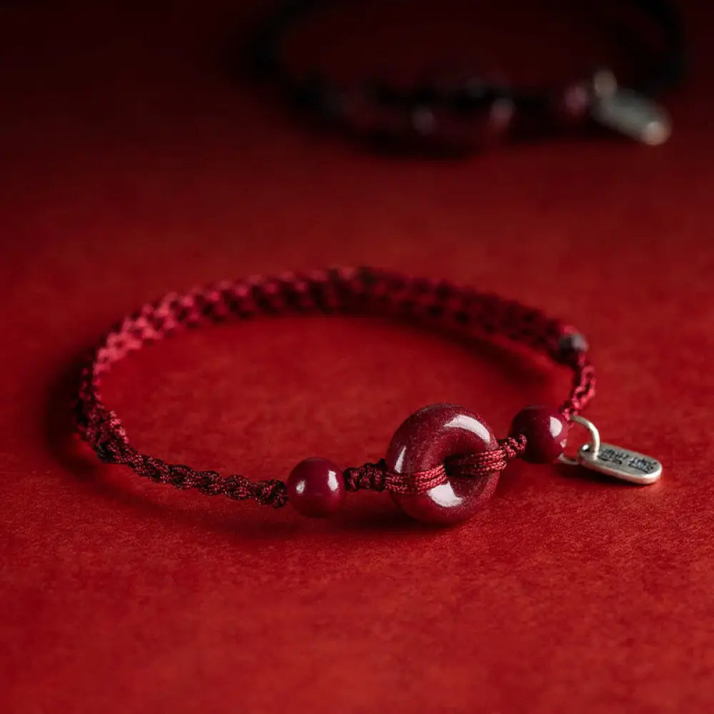 Buddha Stones Handmade Cinnabar Peace Buckle Safe and Healthy Charm Blessing String Bracelet Anklet - BWOOOH - Dark