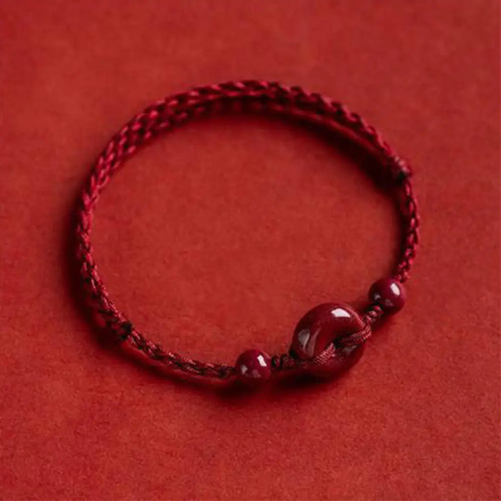 Buddha Stones Handmade Cinnabar Peace Buckle Safe and Healthy Charm Blessing String Bracelet Anklet - BWOOOH - Dark Red