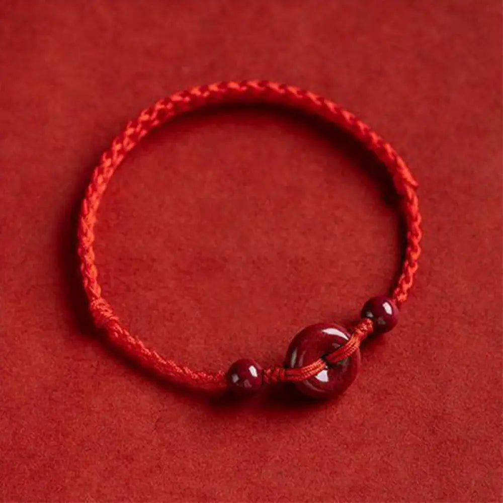 Buddha Stones Handmade Cinnabar Peace Buckle Safe and Healthy Charm Blessing String Bracelet Anklet - BWOOOH - Red