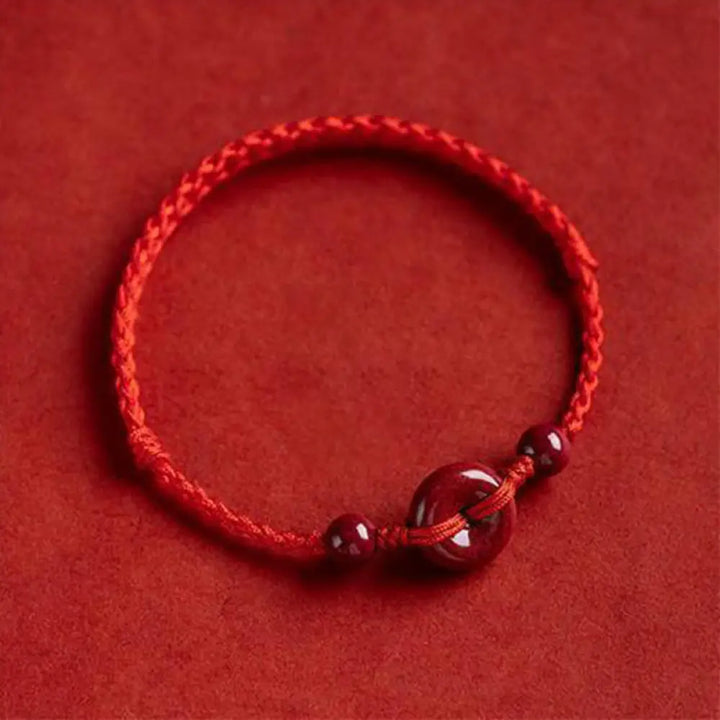 Buddha Stones Handmade Cinnabar Peace Buckle Safe and Healthy Charm Blessing String Bracelet Anklet - BWOOOH - Red
