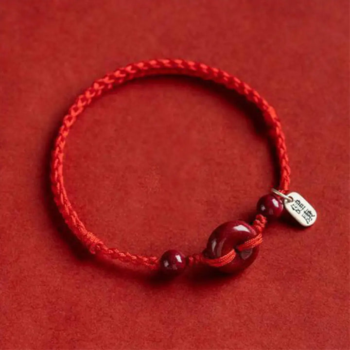 Buddha Stones Handmade Cinnabar Peace Buckle Safe and Healthy Charm Blessing String Bracelet Anklet - BWOOOH