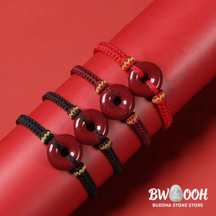 Buddha Stones Handmade Cinnabar Round Peace Buckle Concentration Braided Bracelet - BWOOOH - Bracelet