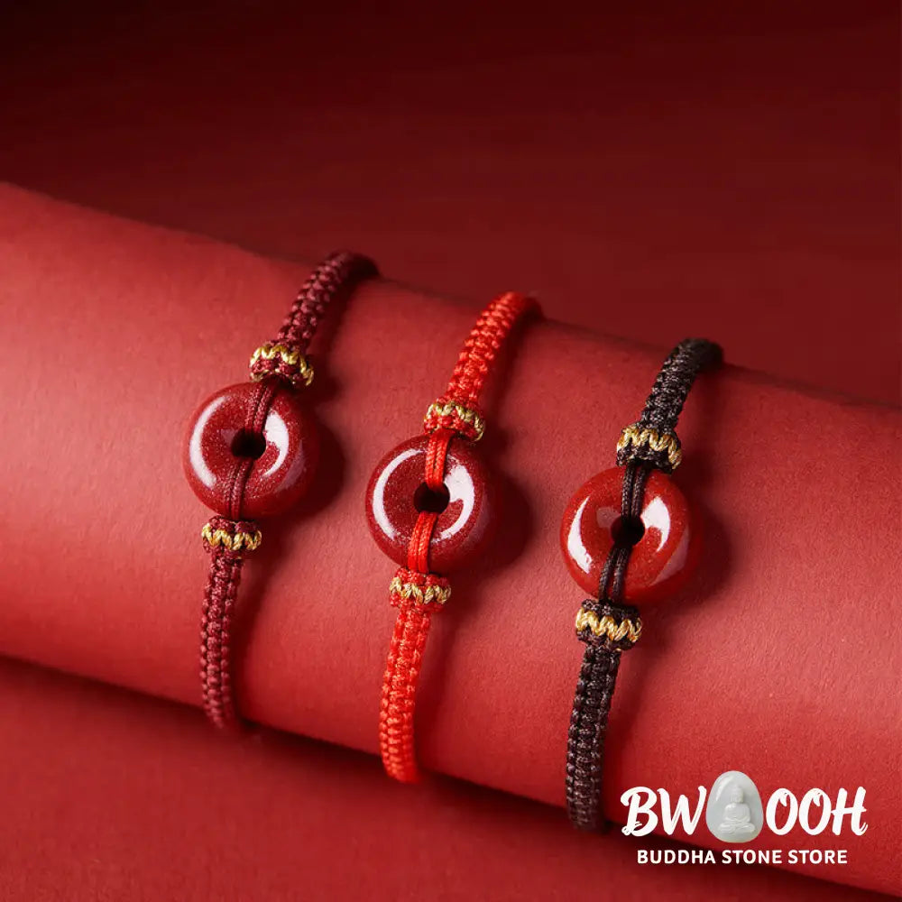 Buddha Stones Handmade Cinnabar Round Peace Buckle Concentration Braided Bracelet - BWOOOH - Bracelet