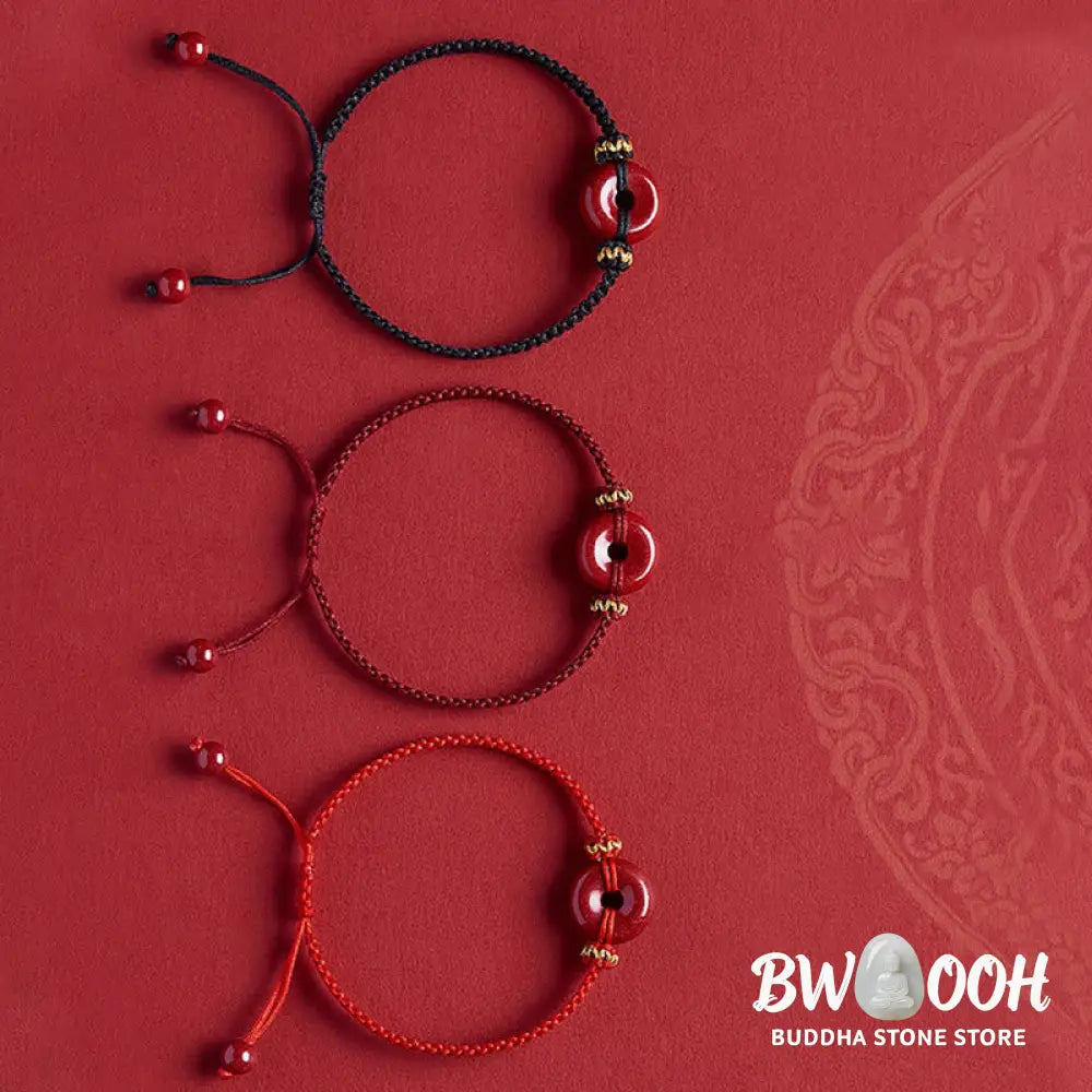 Buddha Stones Handmade Cinnabar Round Peace Buckle Concentration Braided Bracelet - BWOOOH - Bracelet