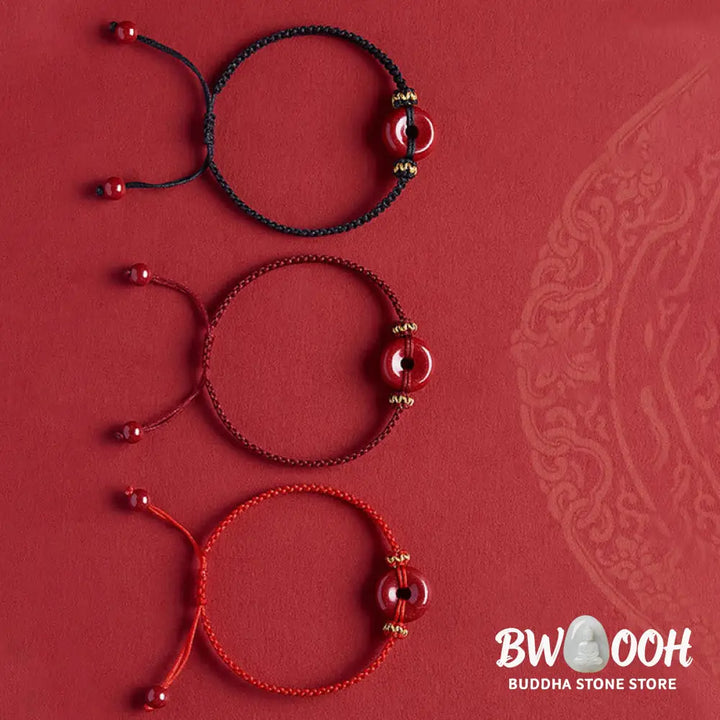 Buddha Stones Handmade Cinnabar Round Peace Buckle Concentration Braided Bracelet - BWOOOH - Bracelet