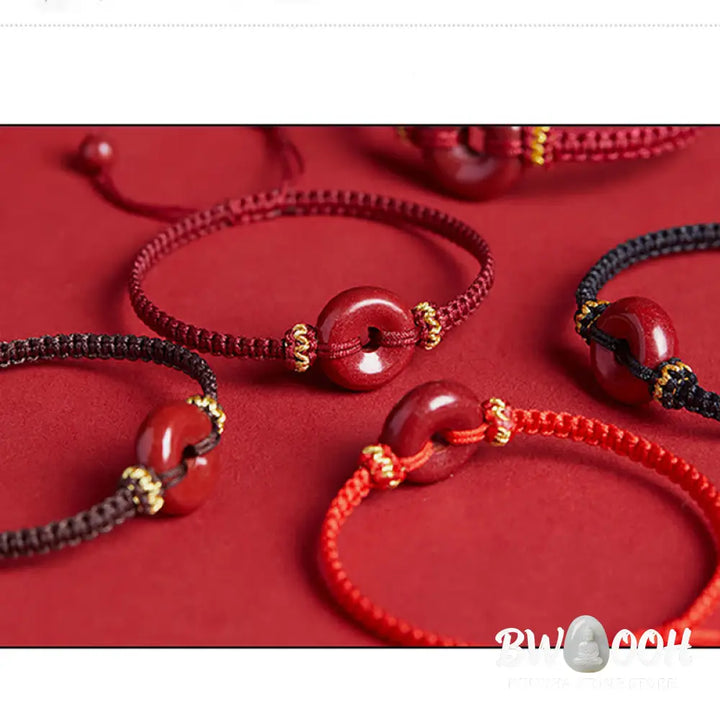 Buddha Stones Handmade Cinnabar Round Peace Buckle Concentration Braided Bracelet - BWOOOH - Bracelet