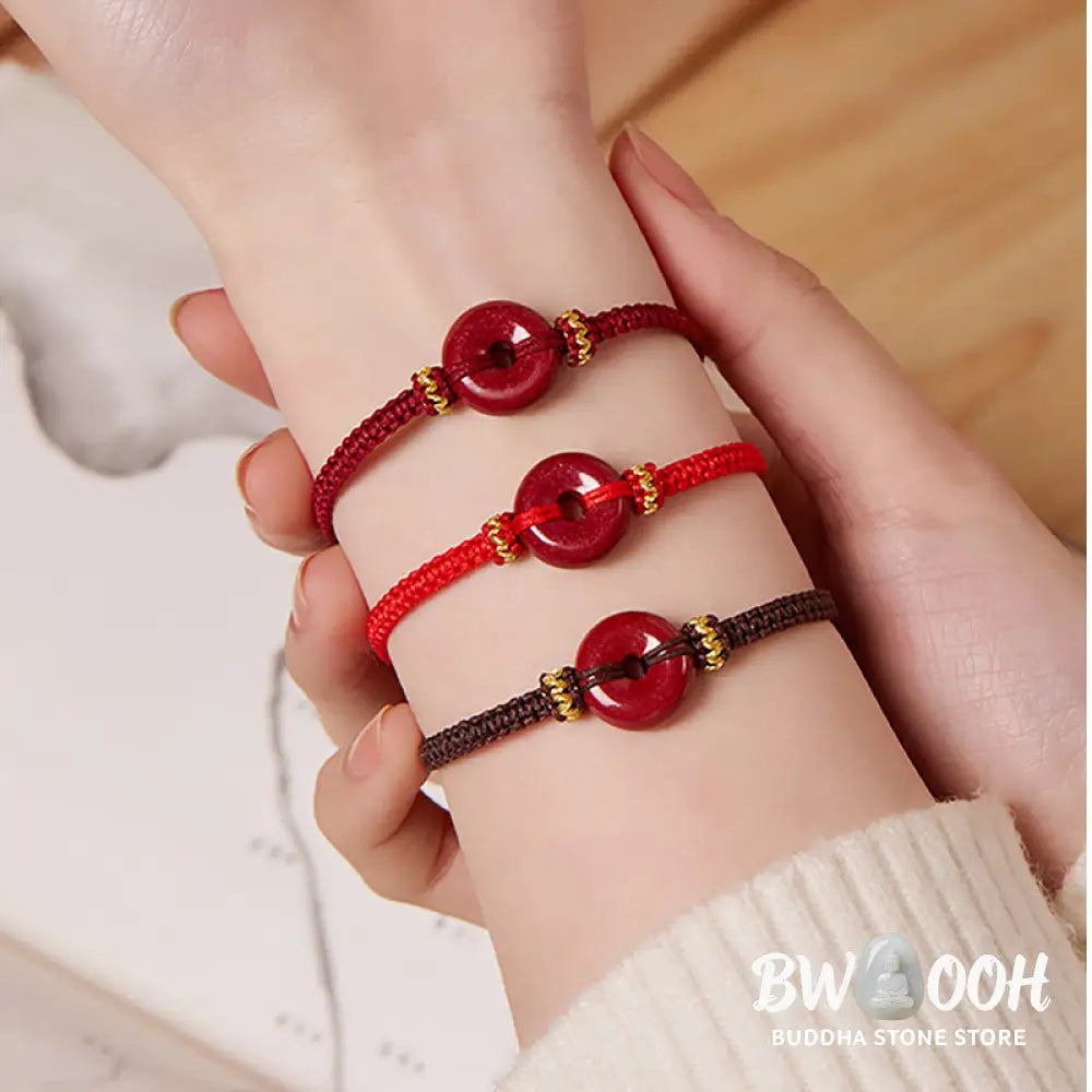 Buddha Stones Handmade Cinnabar Round Peace Buckle Concentration Braided Bracelet - BWOOOH - Bracelet