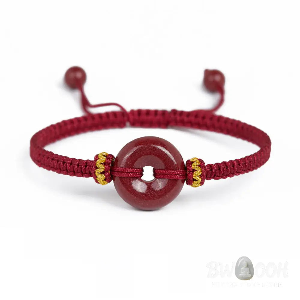 Buddha Stones Handmade Cinnabar Round Peace Buckle Concentration Braided Bracelet - BWOOOH - Bracelet