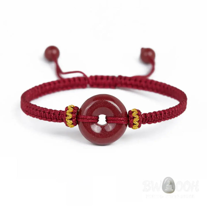 Buddha Stones Handmade Cinnabar Round Peace Buckle Concentration Braided Bracelet - BWOOOH - Bracelet