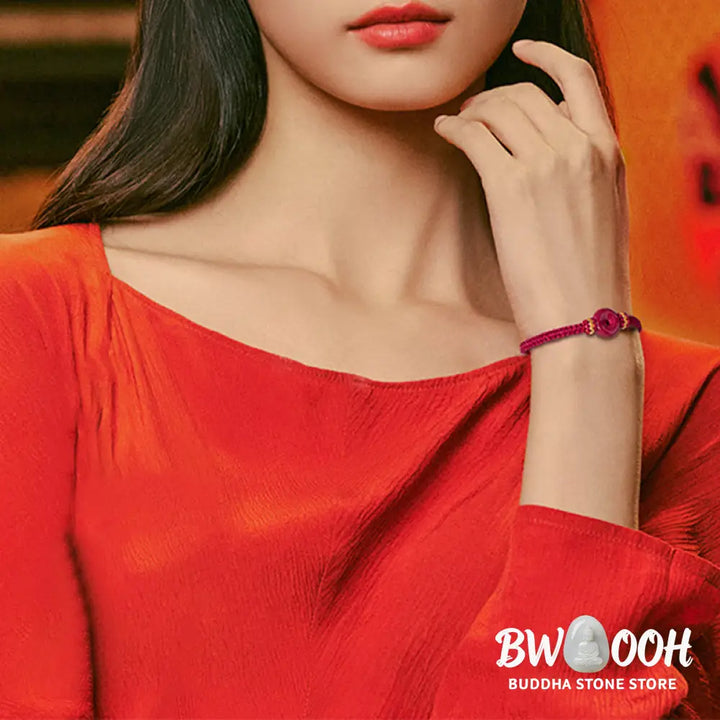 Buddha Stones Handmade Cinnabar Round Peace Buckle Concentration Braided Bracelet - BWOOOH - Bracelet
