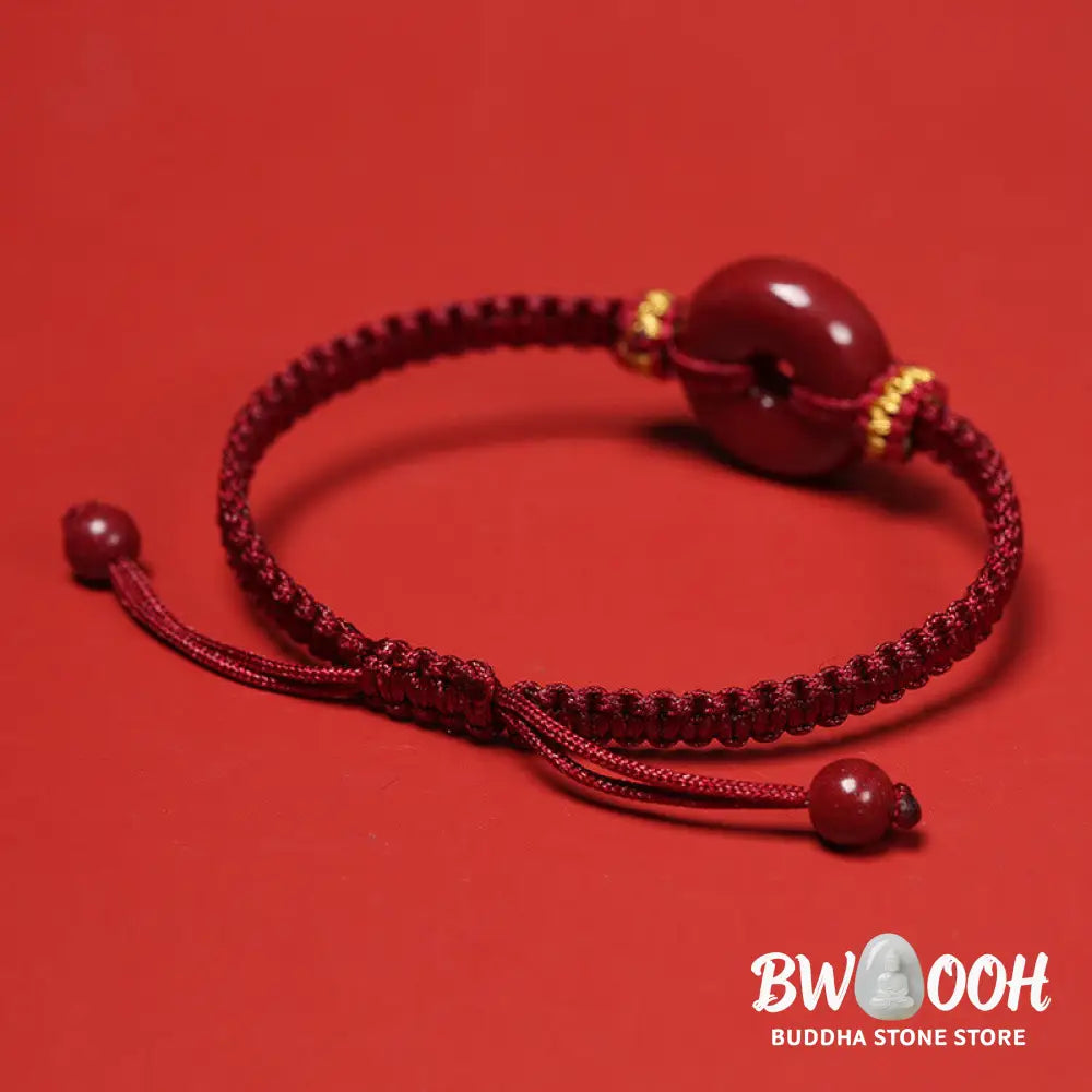 Buddha Stones Handmade Cinnabar Round Peace Buckle Concentration Braided Bracelet - BWOOOH - Bracelet