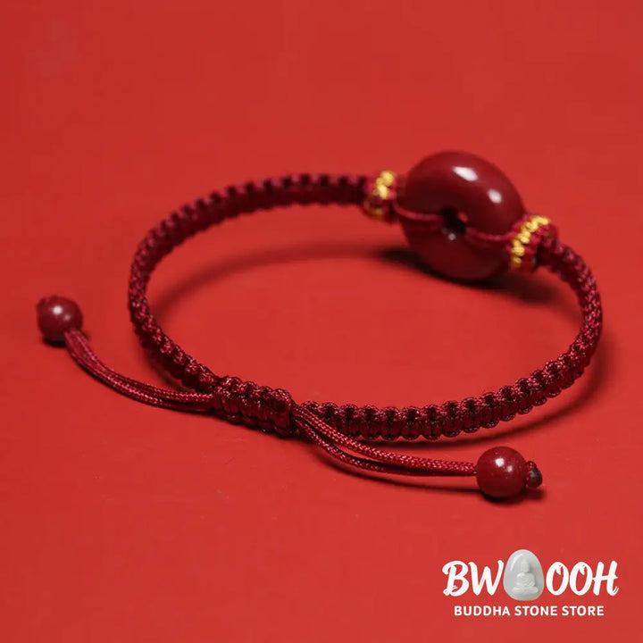 Buddha Stones Handmade Cinnabar Round Peace Buckle Concentration Braided Bracelet - BWOOOH - Bracelet