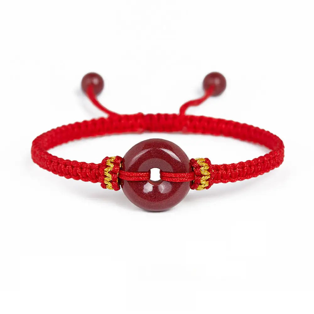 Buddha Stones Handmade Cinnabar Round Peace Buckle Concentration Braided Bracelet - BWOOOH - Red Rope(Wrist