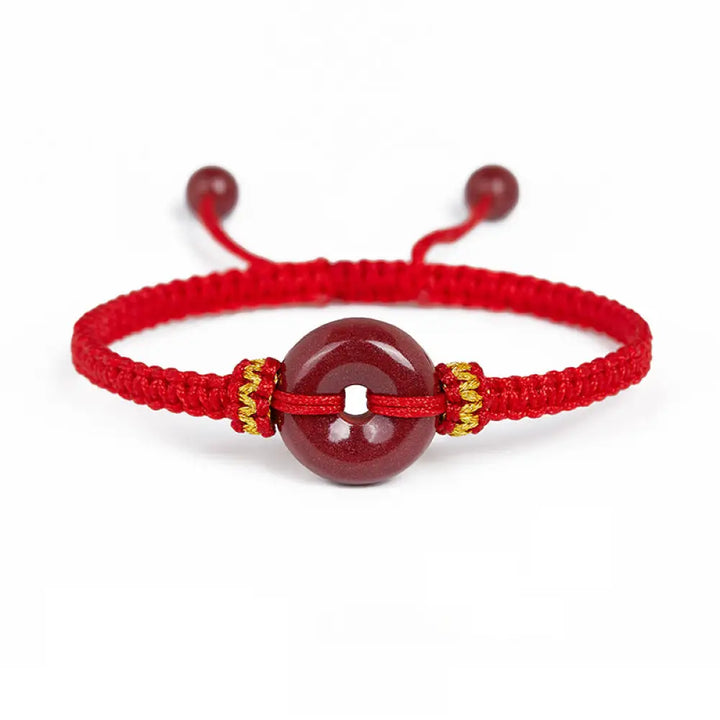 Buddha Stones Handmade Cinnabar Round Peace Buckle Concentration Braided Bracelet - BWOOOH - Red Rope(Wrist