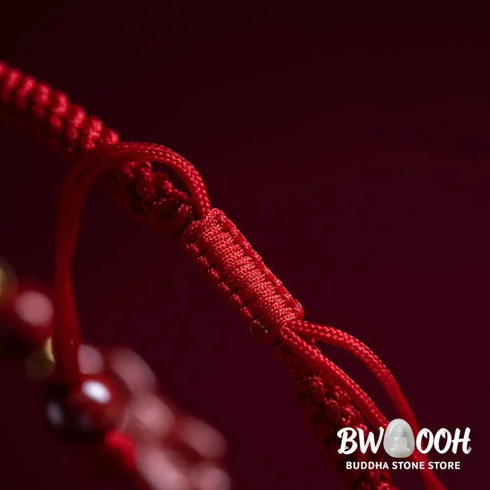 Buddha Stones Handmade Cinnabar Ruyi Handle Fu Character PiXiu Blessing Red String Braided Bracelet - BWOOOH - Bracelet