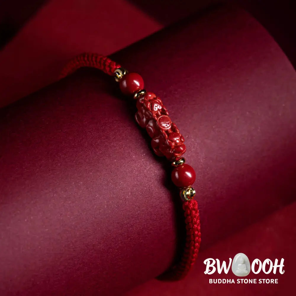 Buddha Stones Handmade Cinnabar Ruyi Handle Fu Character PiXiu Blessing Red String Braided Bracelet - BWOOOH - Bracelet
