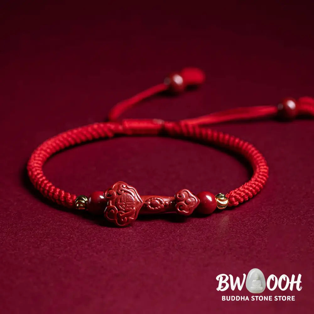 Buddha Stones Handmade Cinnabar Ruyi Handle Fu Character PiXiu Blessing Red String Braided Bracelet - BWOOOH - Bracelet