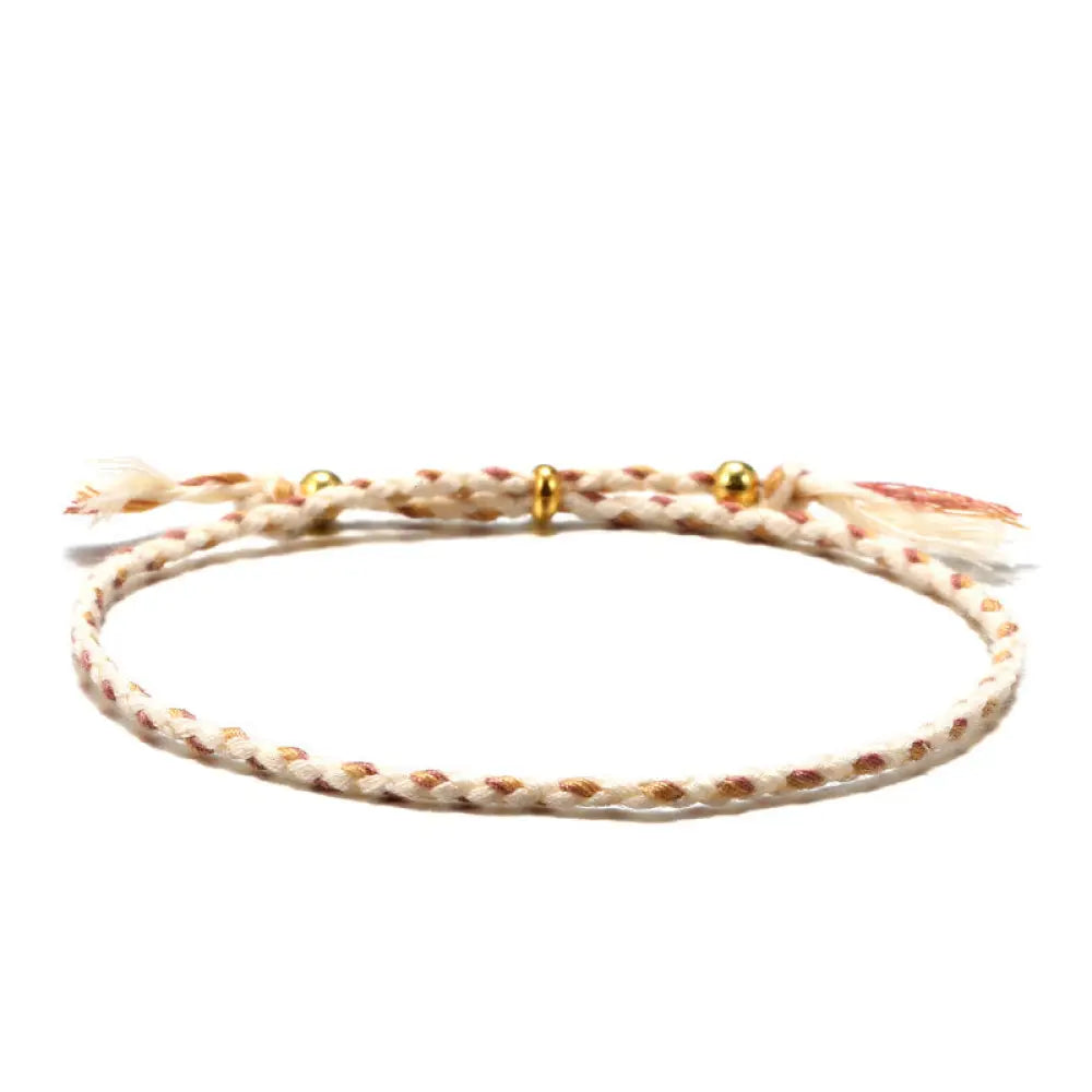 Buddha Stones Handmade Colorful Rope Braided Tassel Adjustable Harmony Bracelet - Beige(Wrist Circumference 14-20cm)