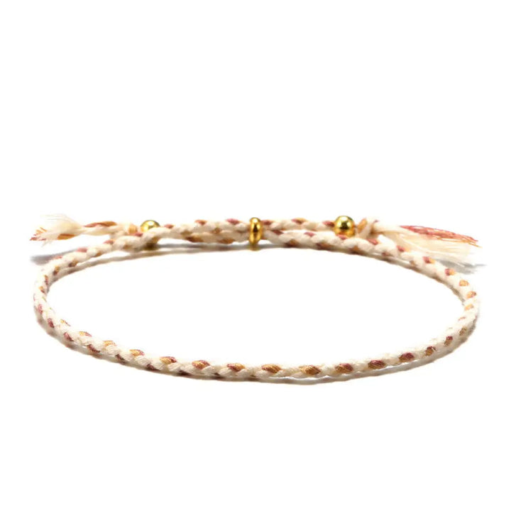 Buddha Stones Handmade Colorful Rope Braided Tassel Adjustable Harmony Bracelet - Beige(Wrist Circumference 14-20cm)