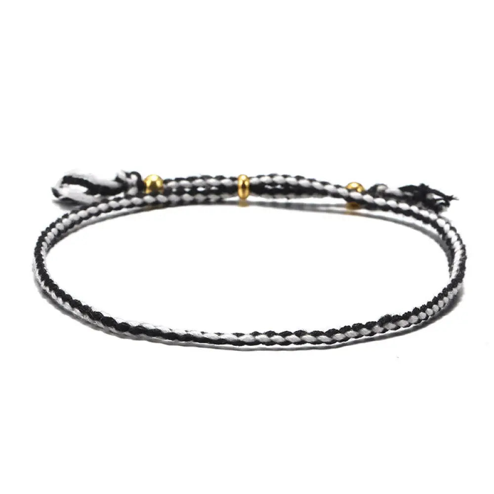 Buddha Stones Handmade Colorful Rope Braided Tassel Adjustable Harmony Bracelet - Black White(Wrist Circumference