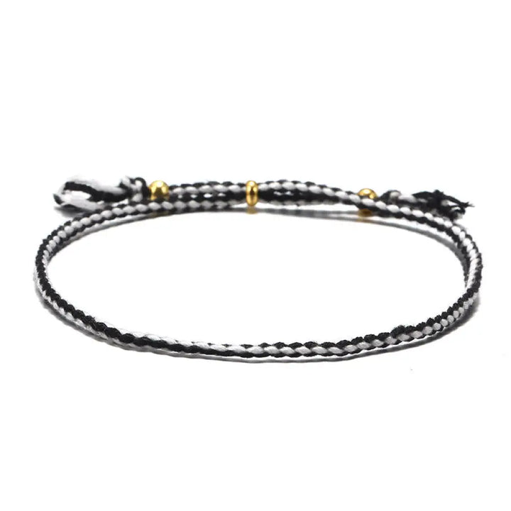Buddha Stones Handmade Colorful Rope Braided Tassel Adjustable Harmony Bracelet - Black White(Wrist Circumference