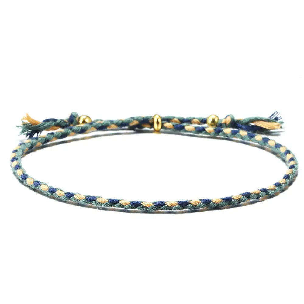 BWOOOH Handmade Colorful Rope Braided Tassel Adjustable Harmony Bracelet - Blue Beige(Wrist Circumference