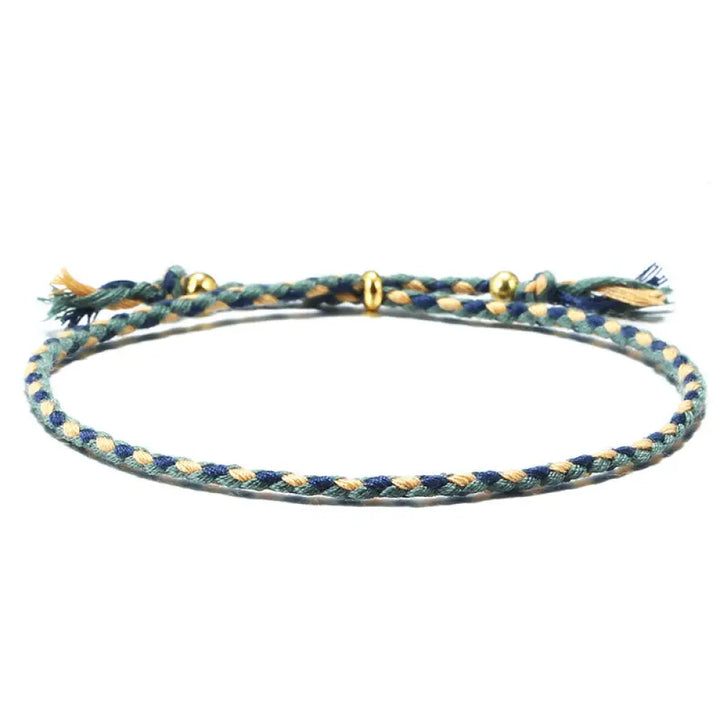 BWOOOH Handmade Colorful Rope Braided Tassel Adjustable Harmony Bracelet - Blue Beige(Wrist Circumference