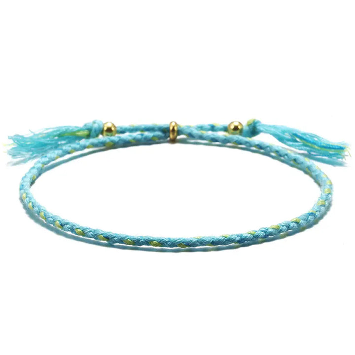 Buddha Stones Handmade Colorful Rope Braided Tassel Adjustable Harmony Bracelet - Blue(Wrist Circumference 14-20cm)