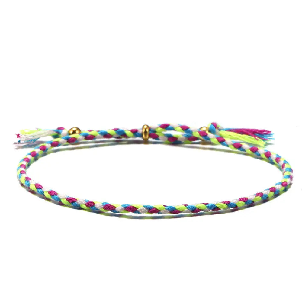 Buddha Stones Handmade Colorful Rope Braided Tassel Adjustable Harmony Bracelet - Green Blue(Wrist Circumference