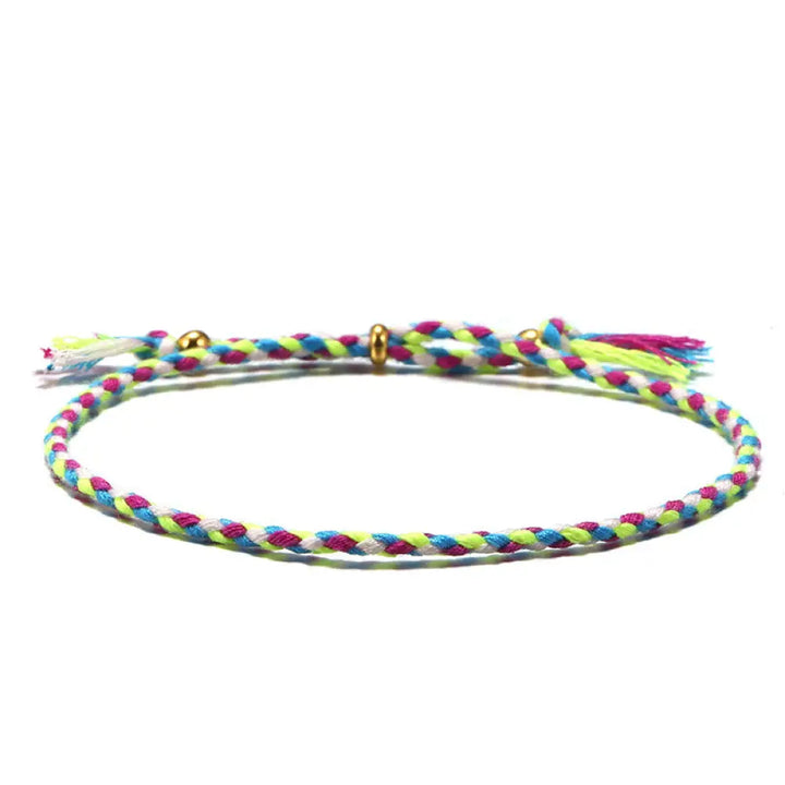 Buddha Stones Handmade Colorful Rope Braided Tassel Adjustable Harmony Bracelet - Green Blue(Wrist Circumference