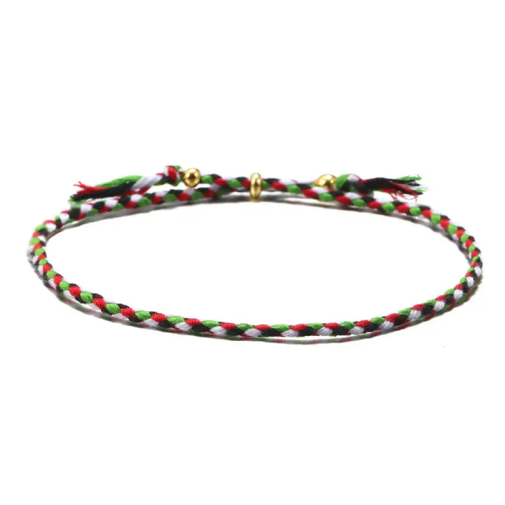 Buddha Stones Handmade Colorful Rope Braided Tassel Adjustable Harmony Bracelet - Green White(Wrist Circumference