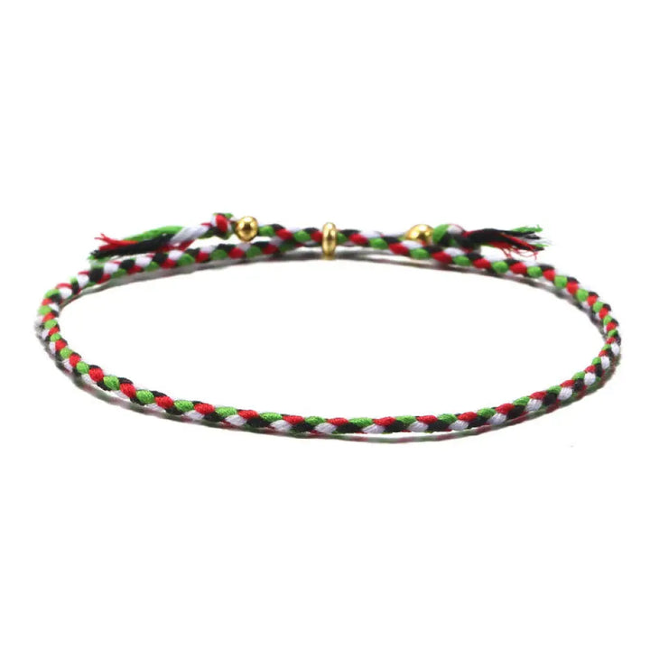 Buddha Stones Handmade Colorful Rope Braided Tassel Adjustable Harmony Bracelet - Green White(Wrist Circumference