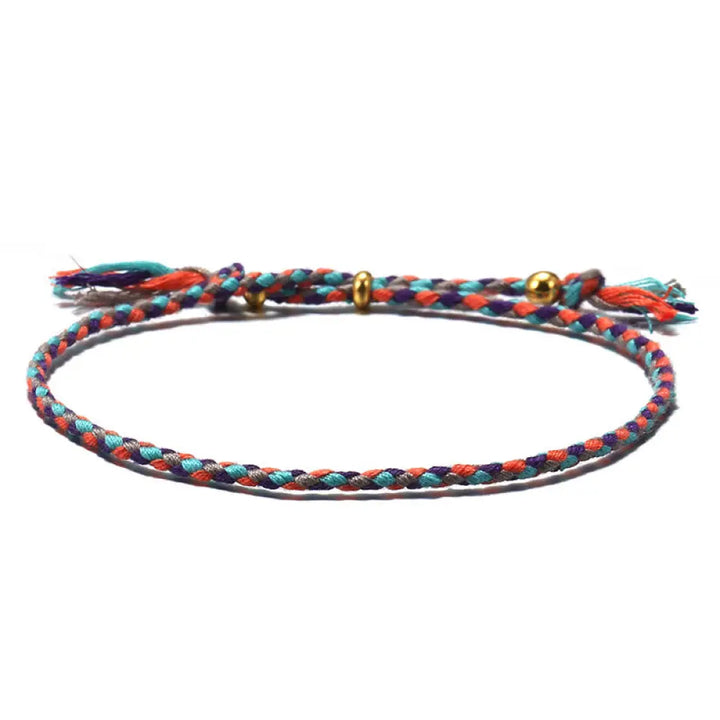 Buddha Stones Handmade Colorful Rope Braided Tassel Adjustable Harmony Bracelet - Orange Blue(Wrist Circumference
